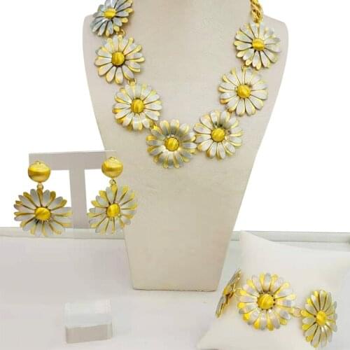 Flower Copper Trendy New Arrivals Jewelry Sets Long Drop Earrings Pendant Lace Bracelet For Party Women Gift Italian Gold