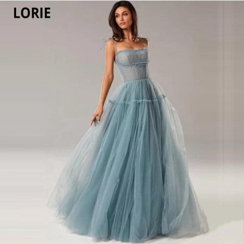 LORIE A-line Long Tulle Evening Dresses 2021 Robe De Soirée De Mariage Illusion Spaghetti Strap Vestidos De Fiesta Party Dresses