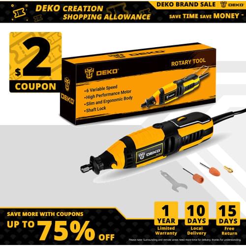 DEKO DKRT170ST2 220V AC Electric Drill Variable Speed Mini Grinder Rotary Tool for Grinding/Cutting/Sanding/Wood Carving