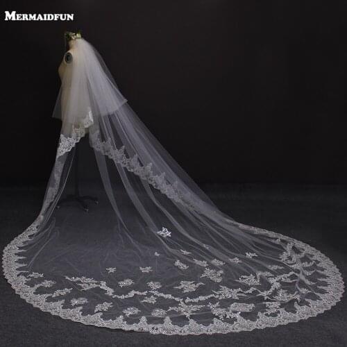 Real Photos New Style Two Layers Lace Luxury Long Wedding Veils White Ivory 2T Bridal Veil Wedding Accessories