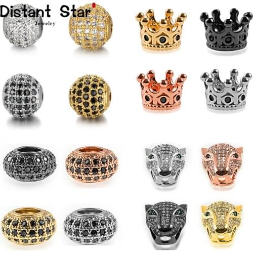 Hot sale round skull leopard head micro pave cz brass zirconia beads for diy making bracelet jewelry accessories beads wholesale