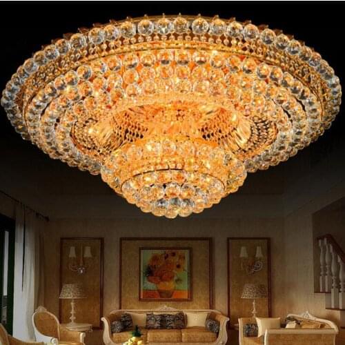 Living room crystal lamp round atmospheric chandeliers European Hall ceiling lamp led lamp remote luxury hotel headlights led