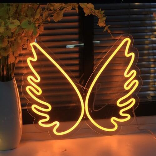 Custom Neon Yellow Wings Shape LED Light Signs Art Decorative For Shop Logo Pub Store Club Nightclub Game Room Wall Decor