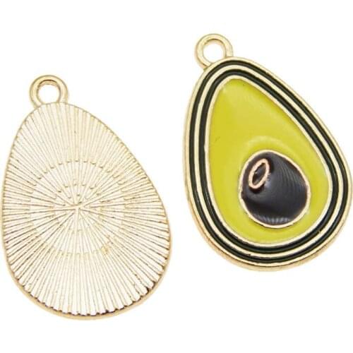 Julie Wang 8PCS Enamel Avocado Slice Charms Alloy Gold Tone Artificial Fruit Necklace Bracelet Jewelry Making Accessory