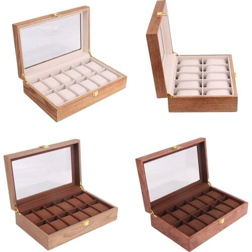 Watch Box Wooden Display Case Organizer 12 Slot Fraxinus mandshurica Grain