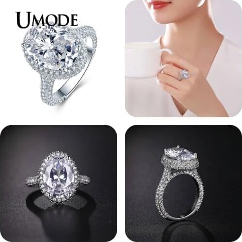 UMODE Clear Cubic Zirconia AAA+ White Gold Finger Rings for Women Wedding Luxury Crystal Fashion Jewelry Gift UR0574X