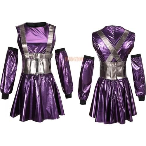 Anime RAIN ON ME MV Ariana Grande Lady Gaga Cosplay Costume Adult Women Outfits Sexy Purple Dress for Cocktail Party Halloween