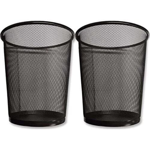Round Mesh Trash Can, Metal Open Top Trash Basket, Suitable for Office, Home, Kitchen, Bedroom (Black)