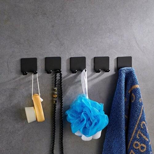 Silver Gloden Matte Black Robe Hook Space Aluminum Single Double Towel Holder Bathroom Accessories Clothes Free Drill Hooks