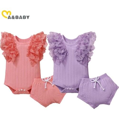 Ma&Baby 0-18M Summer Toddler Newborn Baby Girls Clothes Set Lace Ruffles Romper + Shorts Outfits Outfits