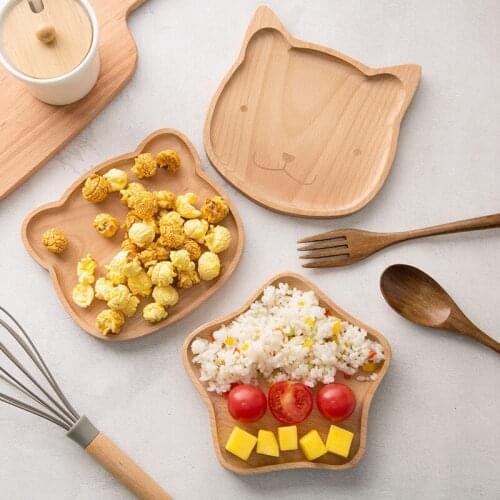 Cute Animal Shape Wooden Food Tray Dish Plate Bowl Children Bread Fruit Dessert Saucer Solid Wood Snack Tray Snack Container