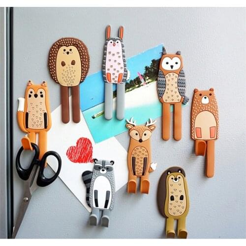 Cute Animals Magnetic Hooks Removable Fridge Sticker Refrigerator Message Magnet Key Holder Non-marking Hooks Home Decoration