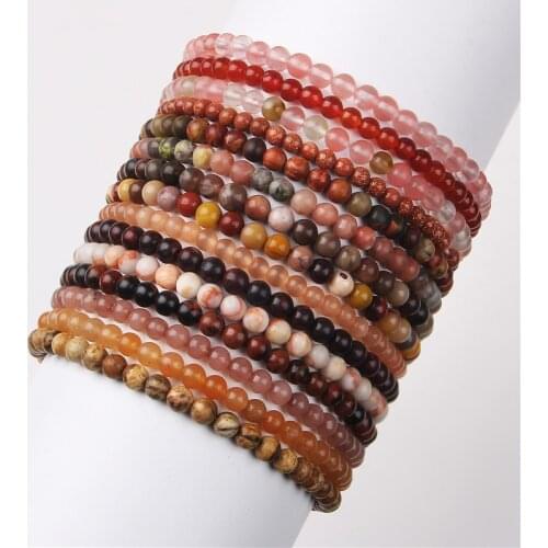 4mm Red Beads Bracelet Lucky Natural Stone Agat Jades Cat Eye Round Mini Bead Bangles For Women Healing Reiki Exquisite Jewelry