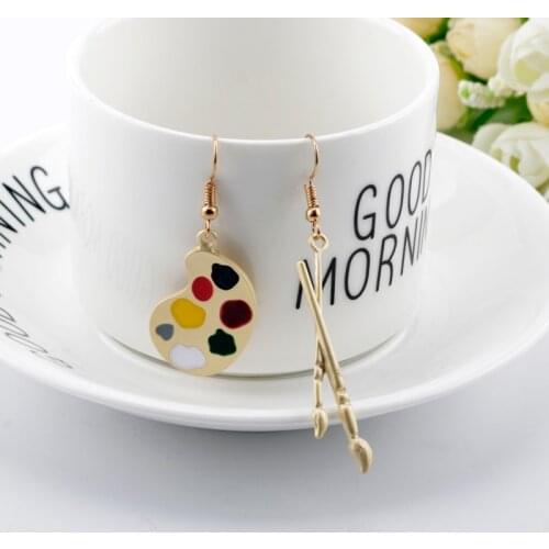 Trendy Cute Watercolor brush Palette Enamel Metal Pendant Earrings Eardrop dangler For Women Girls Kids Children Friends Gift