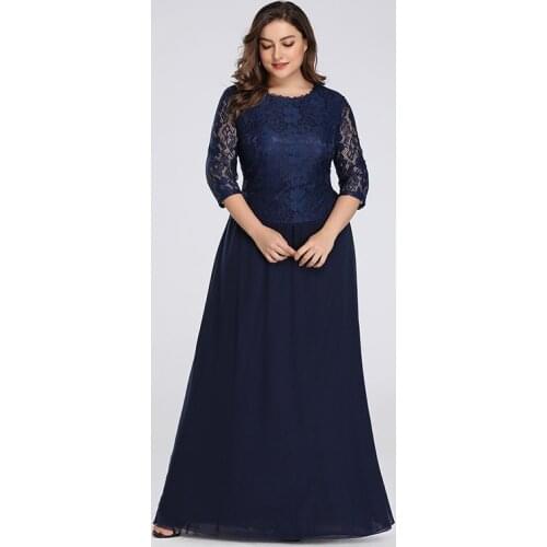 Fashion O-Neck Three Quarter Sleeve Evening Dress Floral Print A-Line Floor-Length Zipper Back Plus Size Women Formal Gowns D911