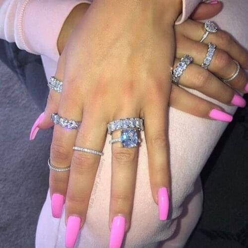 Fashion Big Square Princess Pink Stone Setting Rings For Women Wedding Engagement Luxury Inlaid Design Stone Rings With Mini CZ