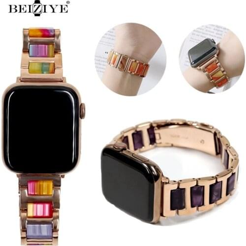 Stainless Steel Resin strap For Apple Watch Band 44mm 42mm 40mm 38mm Bracelet Metal wrist band For iWatch Series 6 5 4 3 2 1 SE