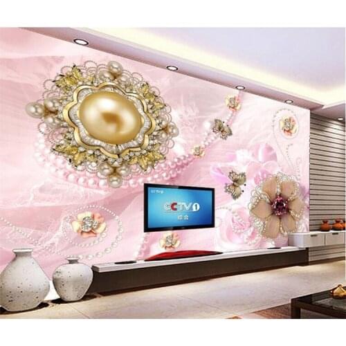 Papel de parede Custom Photo Wallpaper Mural Wall Stickers Noble Dream Diamond Lace Pearl Flower Backdrop