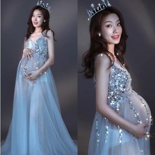 Pregnancy Dress for Photo Shoot sequin Maternity Photography Props Formal Party Wedding Clothes Maternity Gown