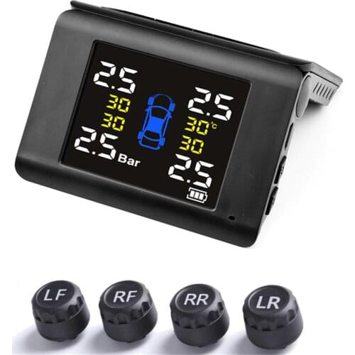 TPMS Tire Pressure Temperature Alarm Solar LCD Folding Car Monitoring System Outdoor Parts Personal Car Accessories