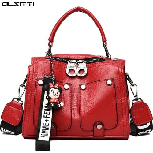 OLSITTI Solid Color Pu Leather Messenger Shoulder Bags for Women 2021 New Ladies Handbags Fashion Casual Boston Bag Sac A Main