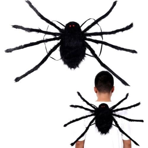 Super Big Horror Black Spider Halloween Party Decoration Prop Stretchy Removable Giant Hairy Spider Bar Haunted House Prank Prop