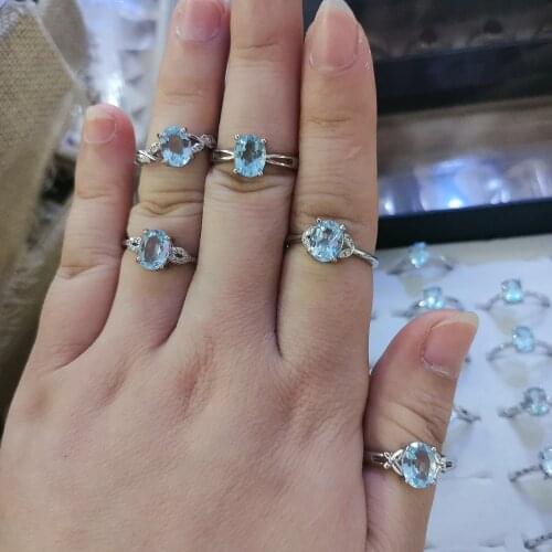 Topaz ring blue gemstone natural 925 sterling silver inlaid oval bijoux femme anillos mujer aliança de namoro gioielli joyas