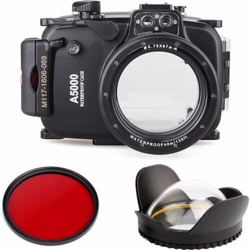 Meikon 40m/130ft Waterproof Camera Housing For Sony A5000 16-50mm Underwater Diving Case W/ Fisheye Lens dome port W/ Red Filter