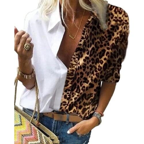 Office Lady Long Sleeve Leopard Patchwork Color Block Shirt Women Chiffon Blouse