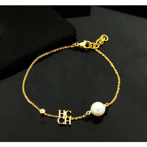 OL Style Fashion Charm Chains Bangle Bracelets High-Grade Fine CH Letters Pearl Bracelet for Women
