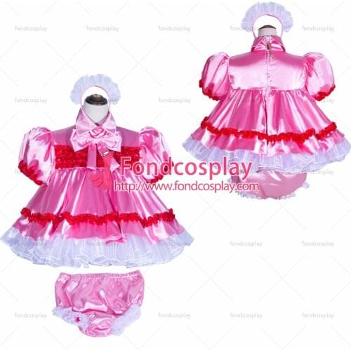 Fondcosplay adult sexy cross dressing sissy maid short French Lockable pink Organza satin Dress panties Tailor-made[G4027]