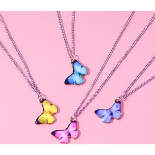 Korean Sweet Cute Butterfly Necklace for Women Long Chain Acrylic Pendant Statement Necklace Female Fashion Jewelry Gifts