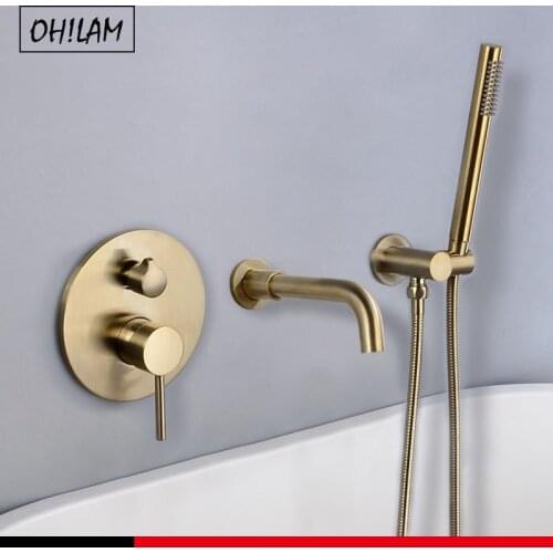 Gold Brass Wall Mounted Concealed Shower System Bathtub taps Single Handle Hot and Cold Mixer Bathroom Handheld Shower Faucet