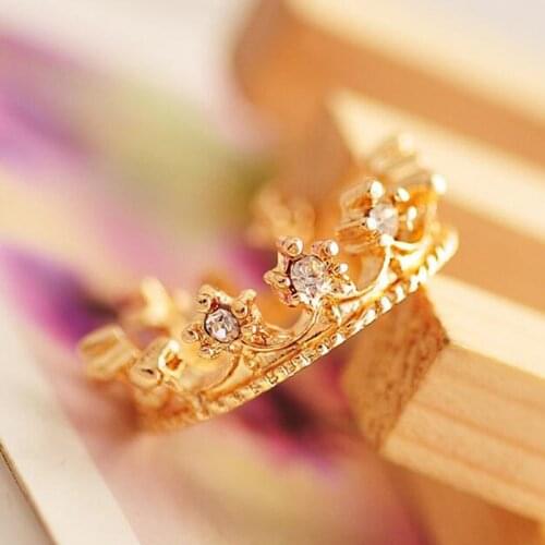 Gold Little Pepper Crystal Rhinestone Crown Ring For DIY Girl Women Bague Female Birthday Gift Party Jewelry Rings anillos mujer