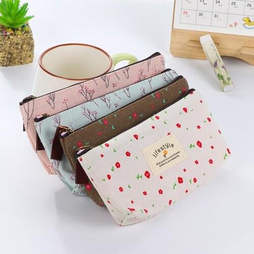 10pcs Wholesale Cute Kawaii Floral Flower Canvas Pencil Cases Lovely Fabric Flower Tree Pencil Bags School Supplies