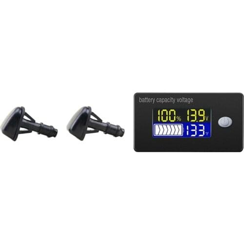 2 Pcs Car Wiper Front Windshield Wiper Washer Jet Nozzle & 1 Pcs Battery Capacity Voltage Meter with Temperature Sensor