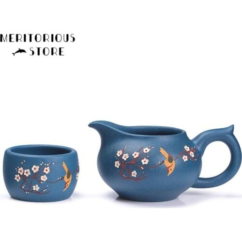 3pcs Bule Kung Fu Tea Set Bird [1 Teapot + 2 Teacups] 180ml Chinese Xi Shi Porcelain Tea Sets Ceramic Yixing Purple Clay Kettle