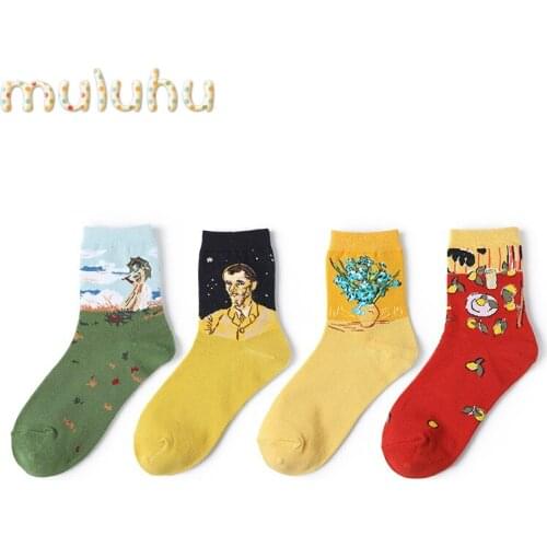 3D Retro Oil Painting Socks Women Harajuku Van Gogh Art Mural Cotton Ankle Socks New Fashion Crew Vintage Men Women Fuzzy Socks