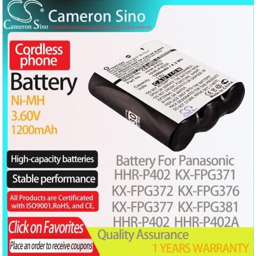 CameronSino Battery for Panasonic HHR-P402 KX-FPG371 KX-FPG372 KX-FPG376 fits Radio Shack HHR-P402 Cordless phone Battery 3.60V