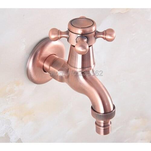 Antique Red Copper Cross Handle Laundry Sink Cold Water Tap and Washing Machine Faucet /Garden Water Taps Lav329