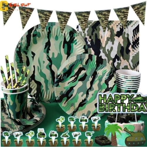 Army Camouflage Tableware Latex Balloon Photo Prop Cake Flag Army Military Theme Party Decor Birthday Tank Ball Baby Shower Supp