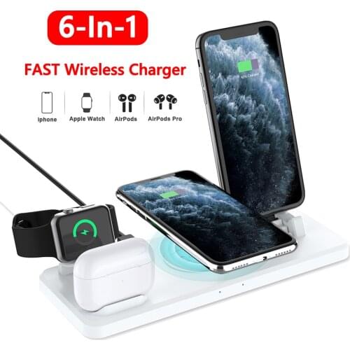 6 in 1 Wireless Charging Station for iPhone 11XR 11Pro XS Max 8 AirPods Pro Apple Watch 5 4 3 Fast Qi Wirless Charger Stand Dock