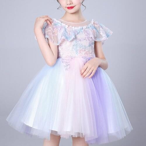 Kids Flower Girls Party Dresses With Bow Casual Princess Summer Lace Mesh Childrens Tutu Elegant Clothes 1255