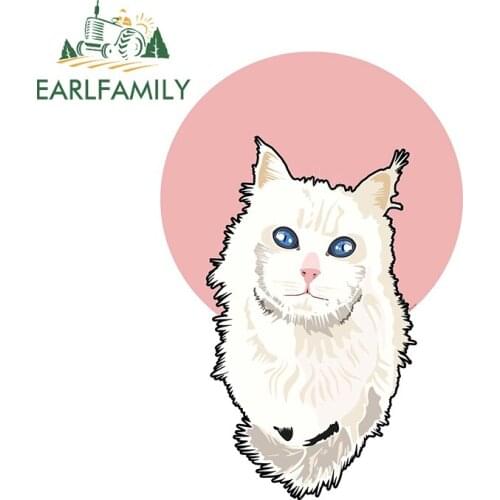 EARLFAMILY 13cm x 11cm for White Cat Camper Truck Decal DIY Occlusion Scratch 3D Funny Car Stickers Waterproof Decoration