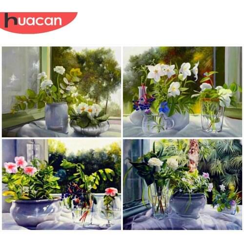 HUACAN Diamond Art Painting Flowers Kits Diamond Embroidery Mosaic Vase Decoration Painting With Diamonds Wall Art