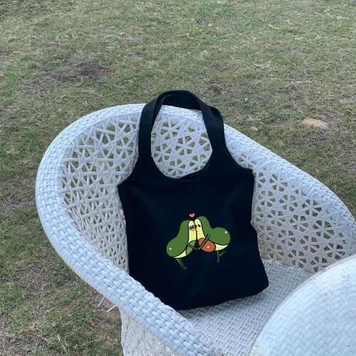 Kawaii Canvas Bag Avocado Tote Bag Kpop Eco Shopping Bag with Logo for Girls Fun Casual Shoulder Bags Women Foldable Beach Bag