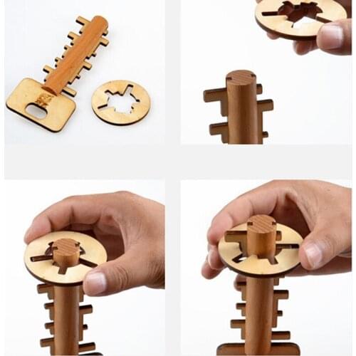 Key Unlock Puzzle Intelligence Educational Novelty Toys Puzzles Pre-school Wooden Kids Babies Children Adult Puzzles Game Toy