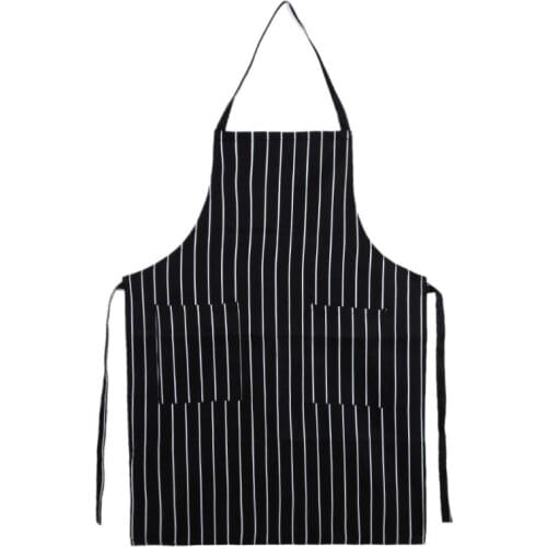 Brief Apron Waterproof Oilproof Stripe Bib Apron with 2 Pockets Chef Cook Tool for Home Kitchen Sanitary Food Drink Making