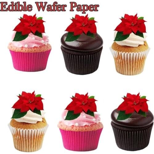 Red Flower Pattern Edible Wafer Paper For Cupcake Topper Decoration,Christmas Cake Decor Party Supplier