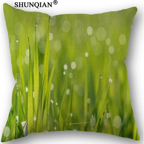 Linen Cotton Pillowcase green grass Printed Pillow Cover Home Textiles Decorative Pillowcase Customize Gift 45x45cm